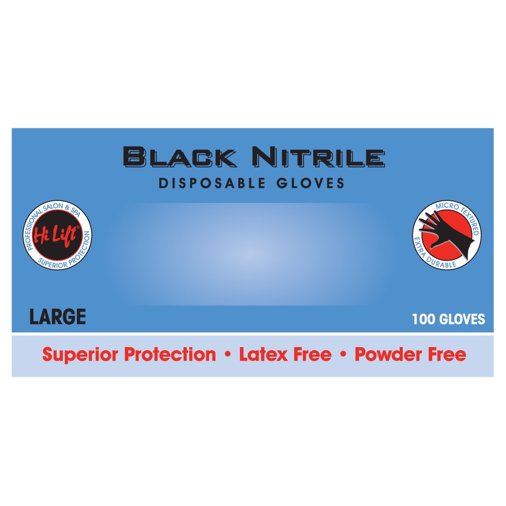 Hi Lift Black Nitrile Gloves 100 Pack - Large