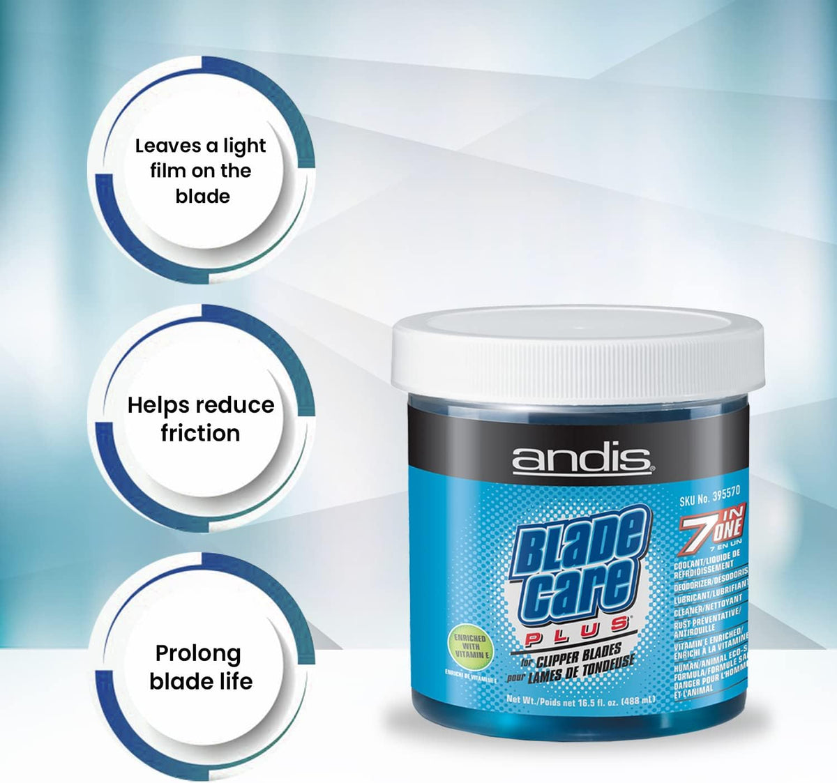 Andis Clipper Barber Disinfectant 7 in 1 Cooling Cleanser Jar 488ml