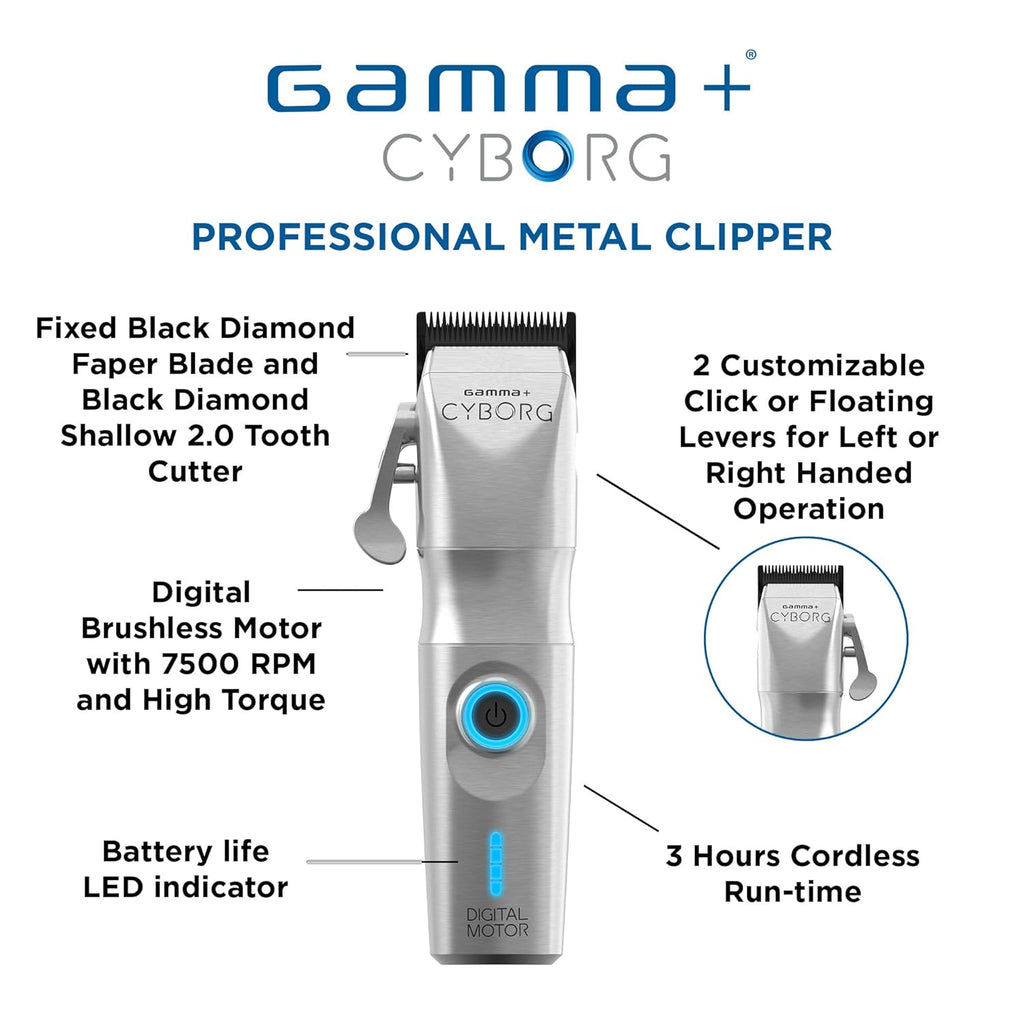 GAMMA+ Cyborg Professional Metal Cordless Ergonomic Hair Clipper