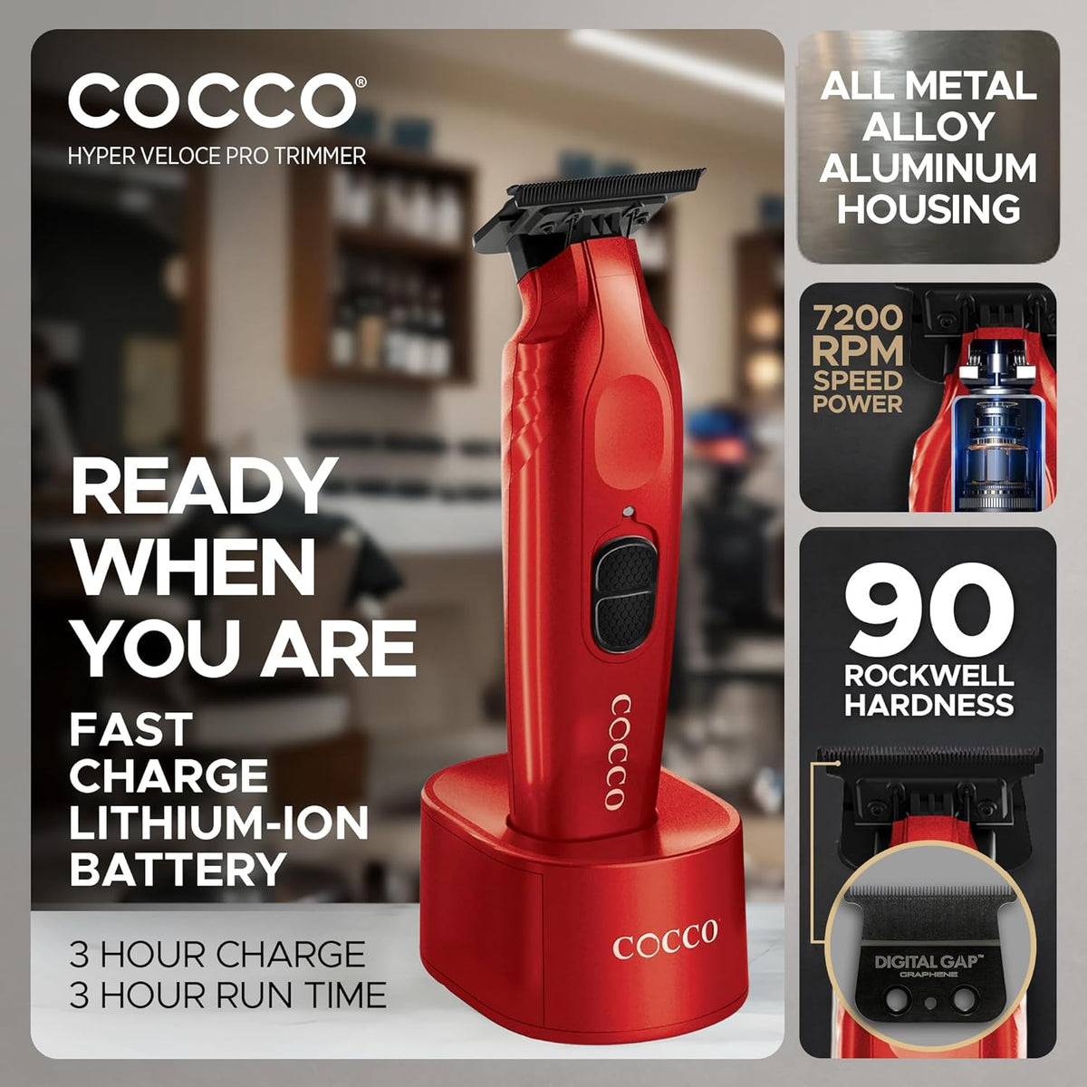Cocco Hyper Veloce Pro Trimmer – Red Professional Cordless Detailer
