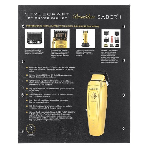 StyleCraft Saber II Clipper – 7200RPM Brushless Motor Professional Hair Clipper