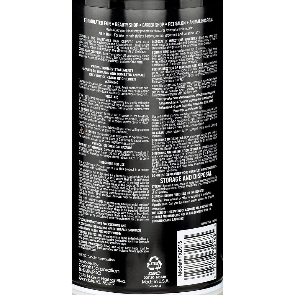 BaBylissPRO All In One Barber Disinfectant Clipper Spray 439g