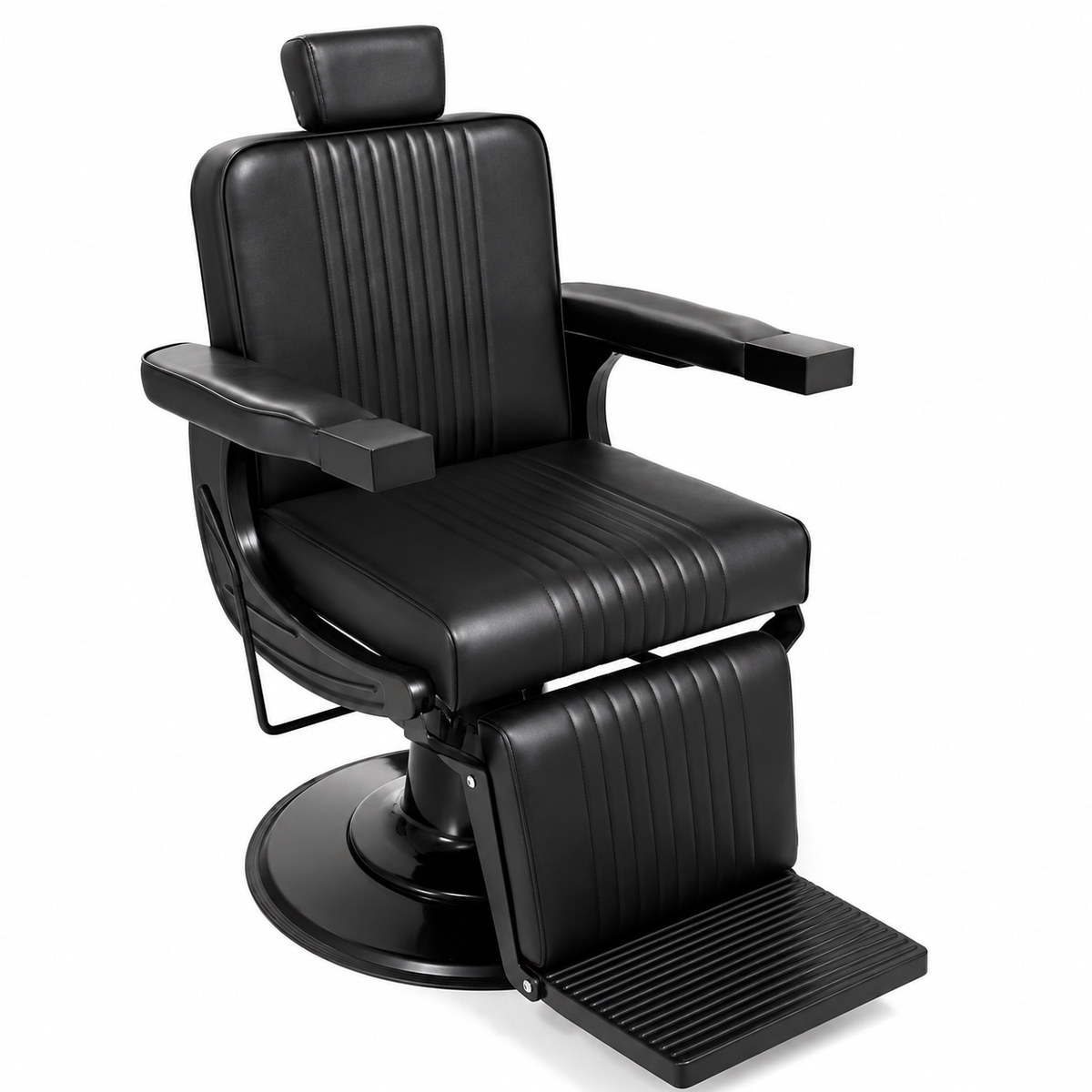 Full Black Line Square Barber Chair - Premium Hydraulic Model (7-Year Warranty)
