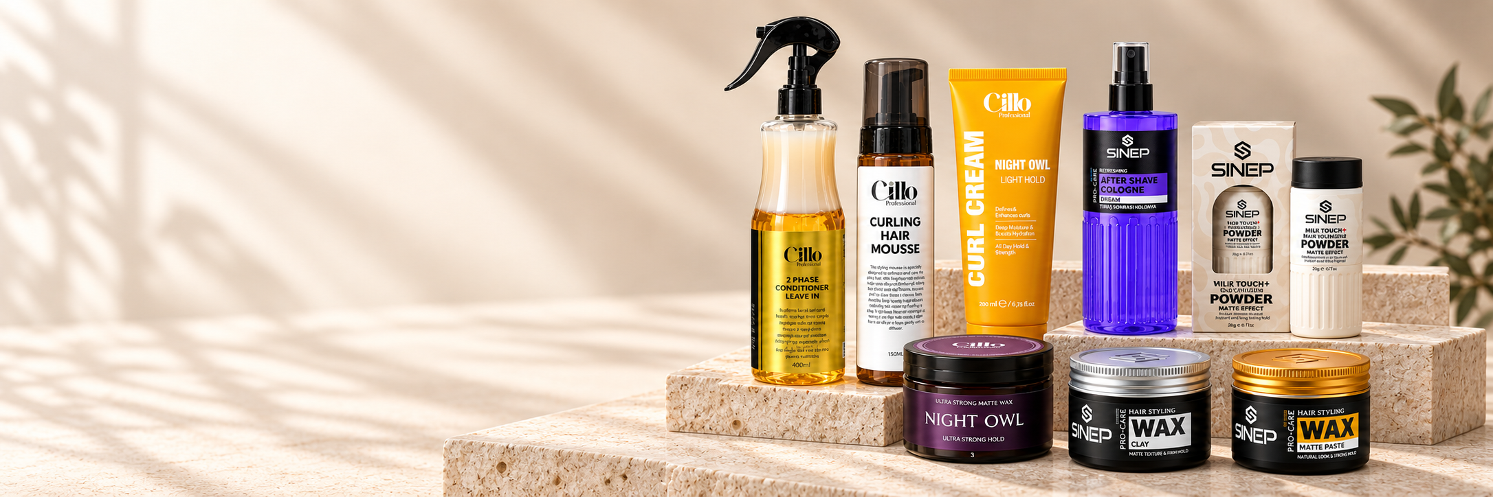Cillo and Sinep professional hair styling and care products