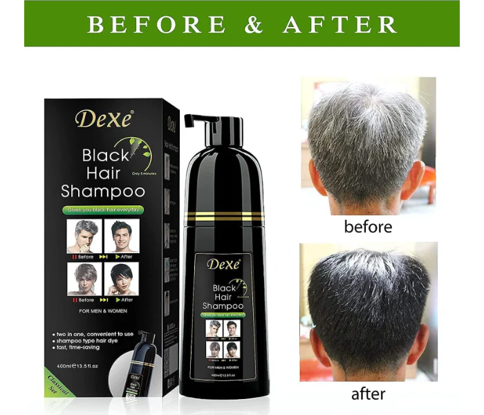 Dexe Black Hair Shampoo – 400ml | 5-Minute Hair Dye with No Color Residue