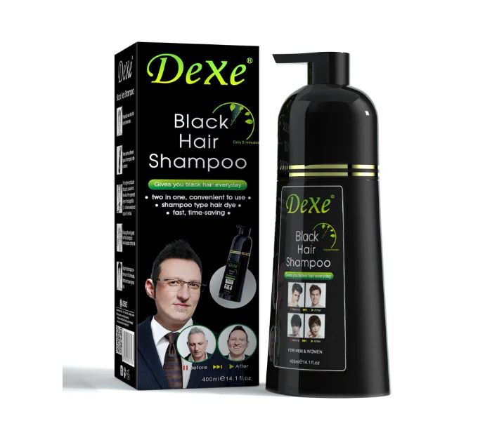 Dexe Black Hair Shampoo – 400ml | 5-Minute Hair Dye with No Color Residue