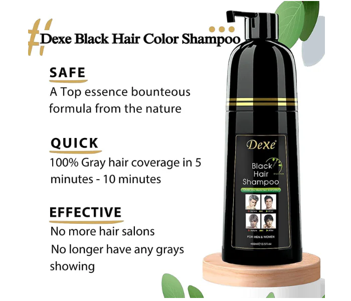 Dexe Black Hair Shampoo – 400ml | 5-Minute Hair Dye with No Color Residue