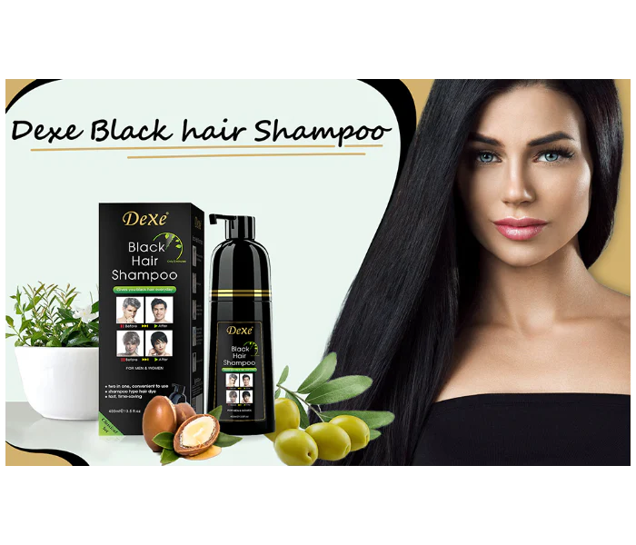 Dexe Black Hair Shampoo – 400ml | 5-Minute Hair Dye with No Color Residue