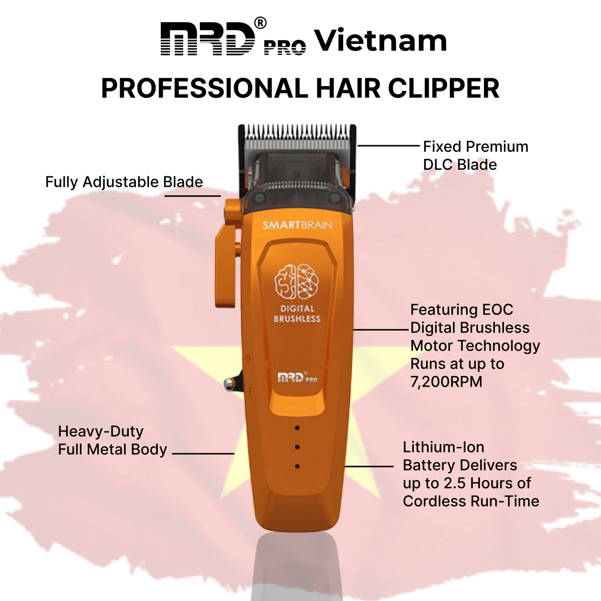 MRD SmartBrain Clipper Orange – Brushless Fade & Blend Clipper