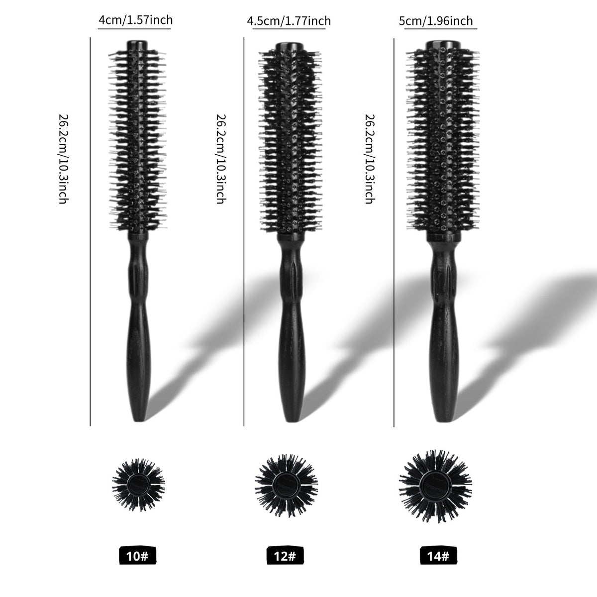 Wooden Round Hair Brush – Heat-Resistant Nylon Bristles Size 10, 12, 14