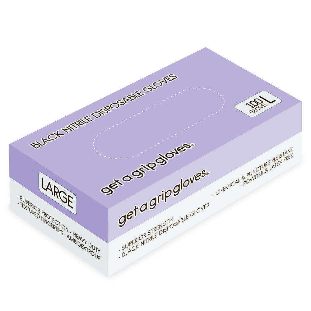 Get a Grip Black Nitrile Gloves 100 Pack – Disposable Powder-Free (Large)