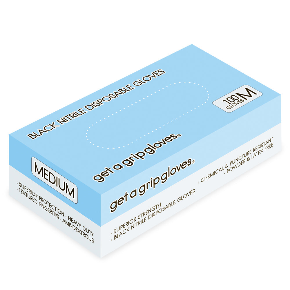 Get a Grip Black Nitrile Gloves 100 Pack – Disposable Powder-Free (Medium)