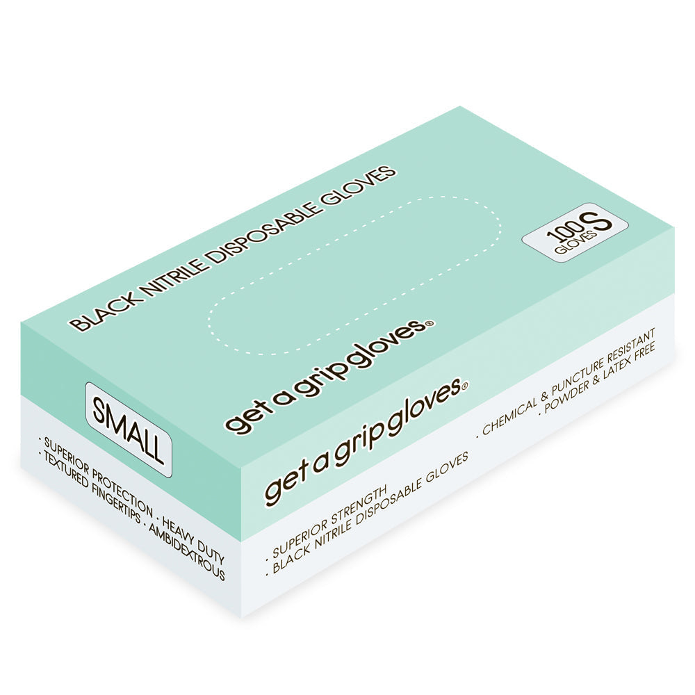 Get a Grip Black Nitrile Gloves 100 Pack – Disposable Powder-Free (Small)