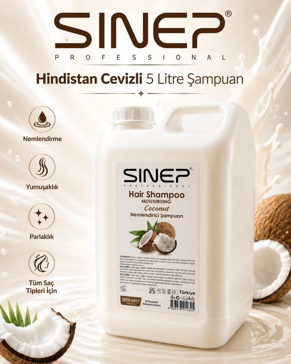SINEP Coconut Moisturising Shampoo 5L Professional Salon Hair Shampoo