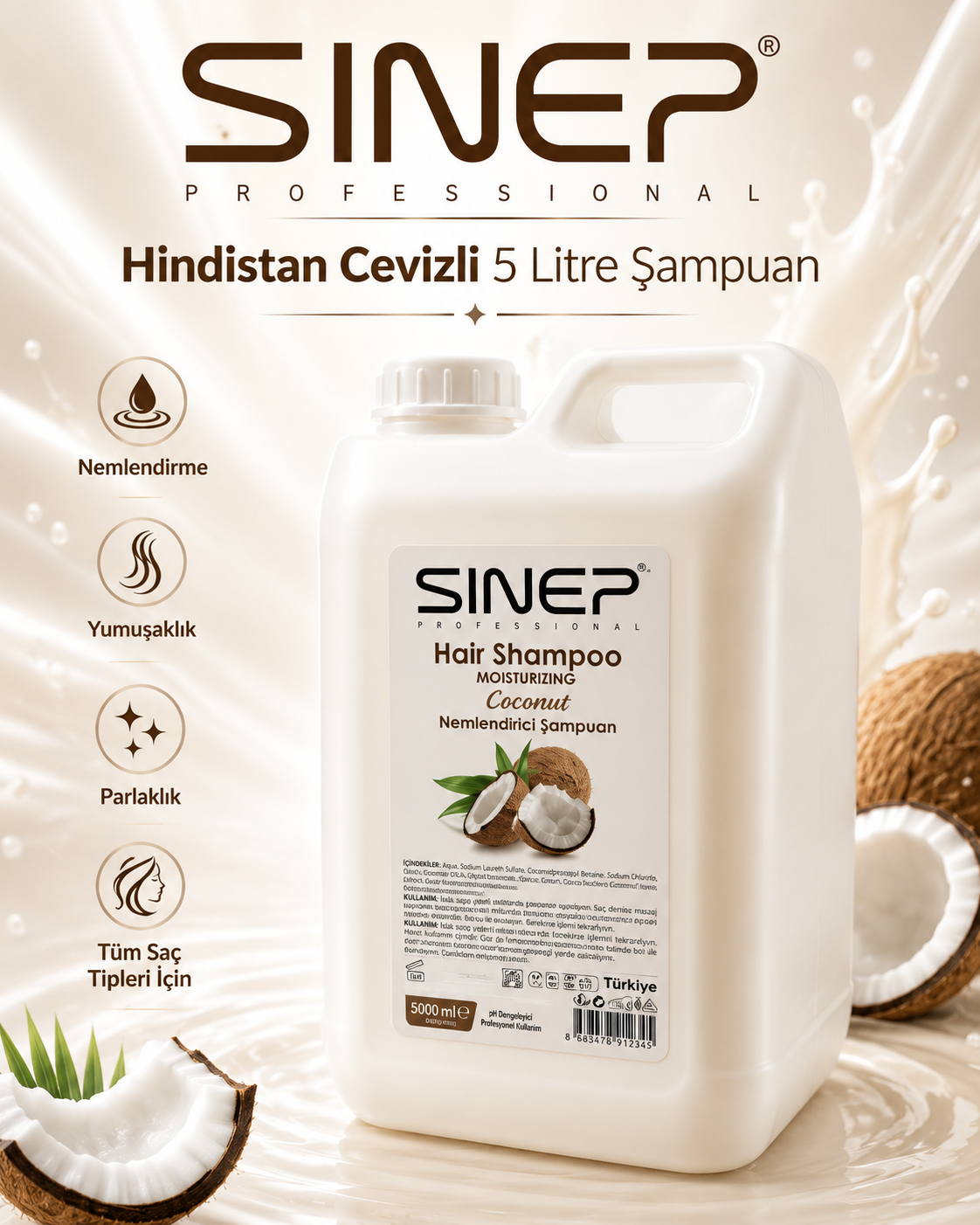 SINEP Coconut Moisturising Shampoo 5L Professional Salon Hair Shampoo