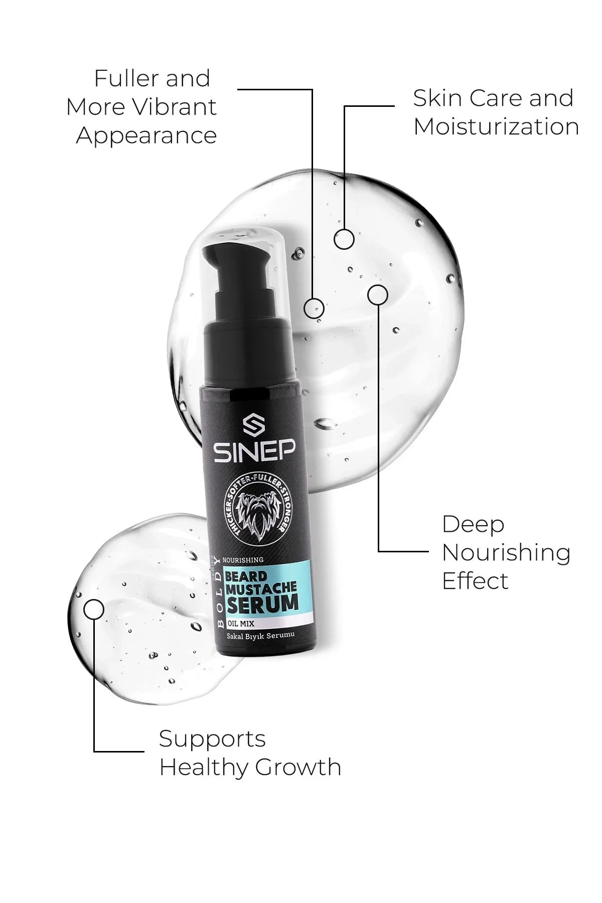 SINEP Beard & Mustache Serum 50ml Natural Oil Blend Beard Care Serum